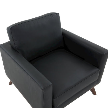 Chester Modern Leather Accent Arm Chair With Birch Wood Base