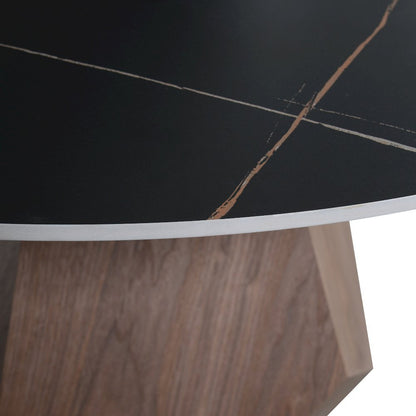 Nebo Modern Dining Table in Walnut Base with Black Sintered Stone  Top