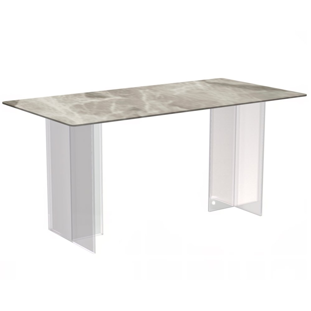 Kova Series Dining Table, Clear Base with 55" Deep Grey Sintered Stone Top