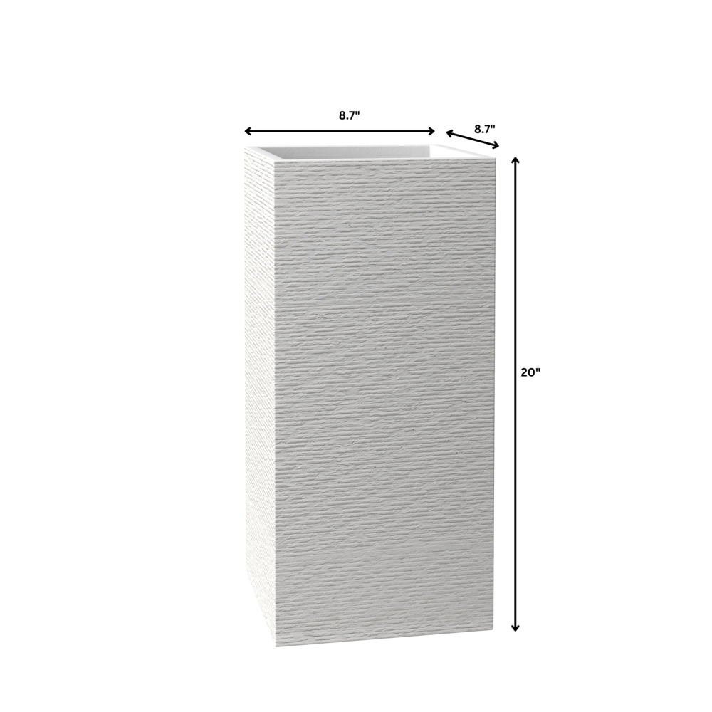 Basalt Series Poly Stone Planter 8.7" Square 19.7" High in White