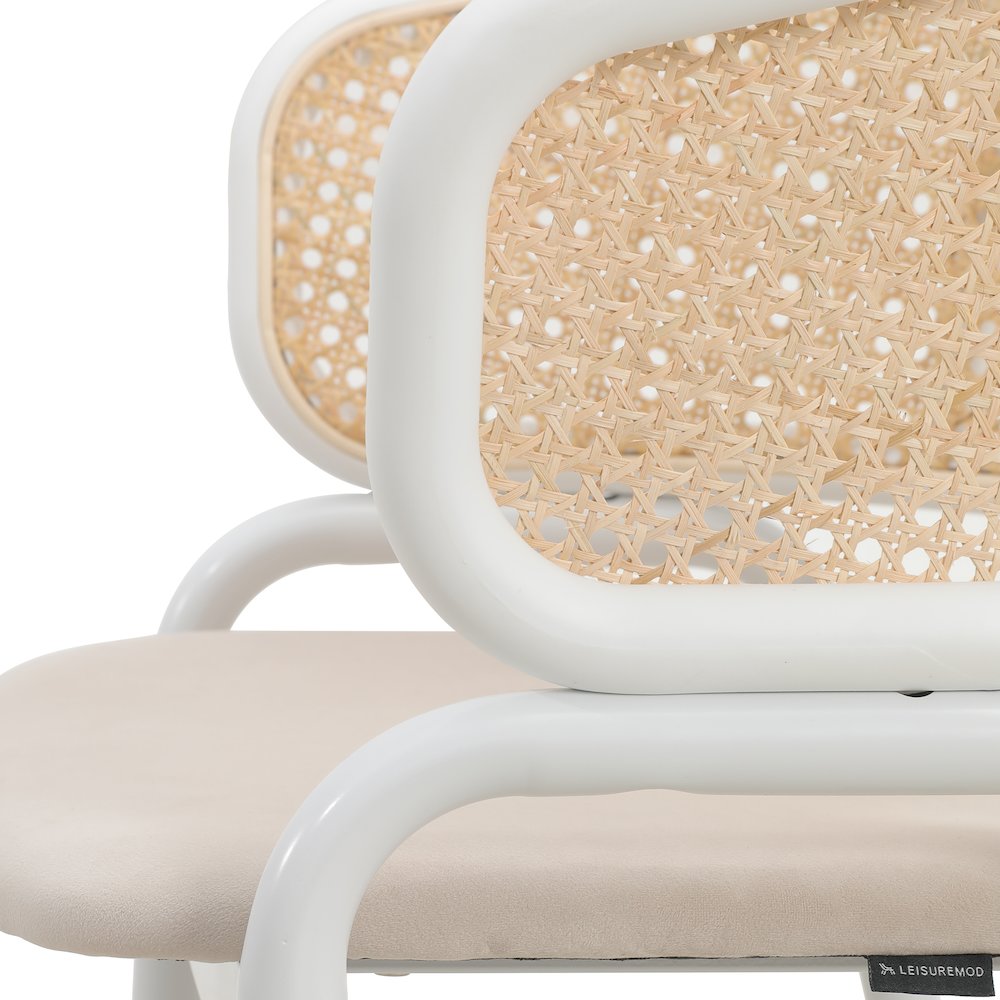 Ervilla Modern Dining Chair with White Powder Coated Steel Legs and Wicker Back