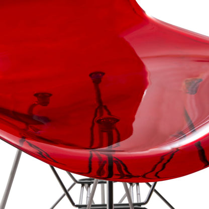 5-Piece Dining Set 35" Round Dining Table in Chrome - Transparent Red