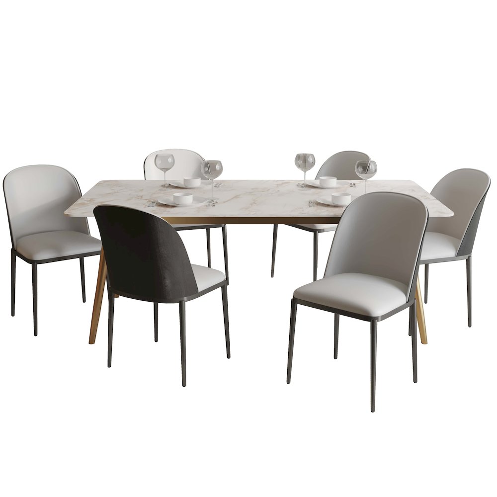 Zayle 7-Piece Dining Set with 55" Dining Table in Black/Platinum Blue