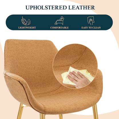 Markley Modern Leather Dining Arm Chair With Gold Metal Legs