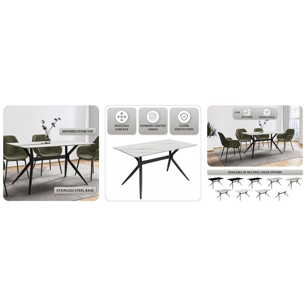 Elega Series Black Carbon Steel Dining Table 62 With White Sintered Stone Top