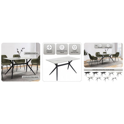 Elega Series Black Carbon Steel Dining Table 62 With White Sintered Stone Top