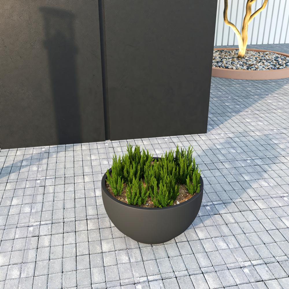 Grove Series Hemisphere Poly Clay Planter in Black 10.6 Dia, 5.9 High