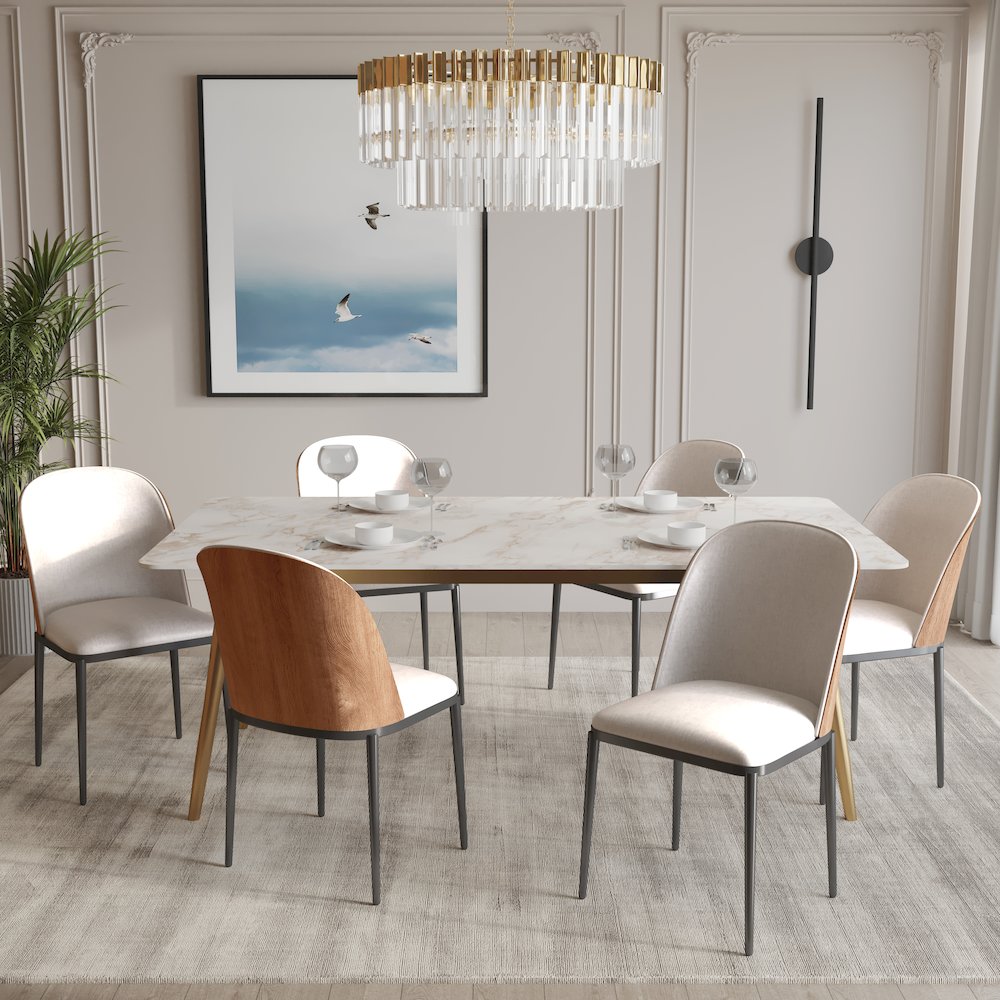 Zayle 7-Piece Dining Set with 55" Dining Side Chair in Natural Wood/Beige