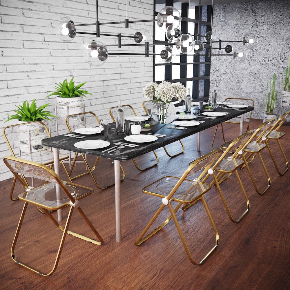 Lawrence Acrylic Folding Chair With Gold Metal Frame, Set of 4