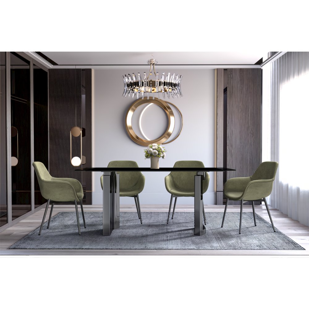 Astra Series Modern Dining Table Stainless Steel Base, With 55" Black Glass Top