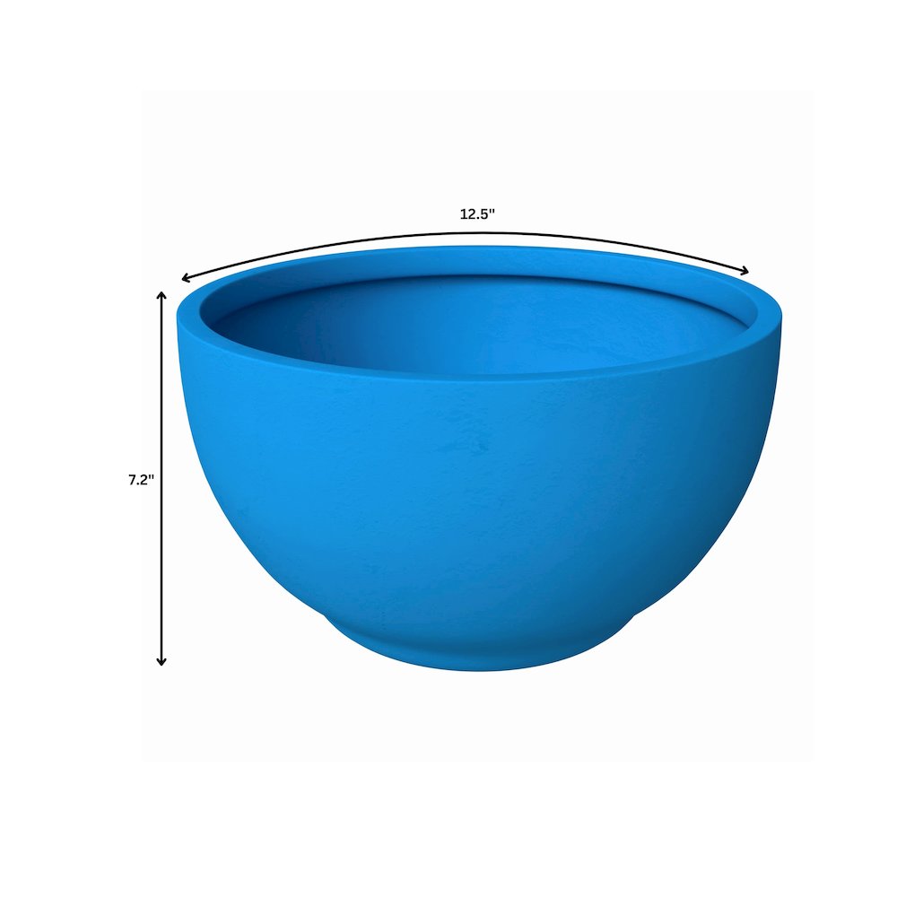 Grove Series Hemisphere Poly Clay Planter in Blue 12.4 Dia, 7.1 High