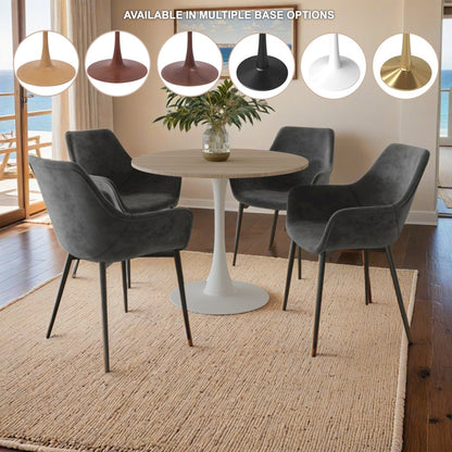 Bristol 27" Round Dining Table White Base with Sintered Stone Natural Wood Top