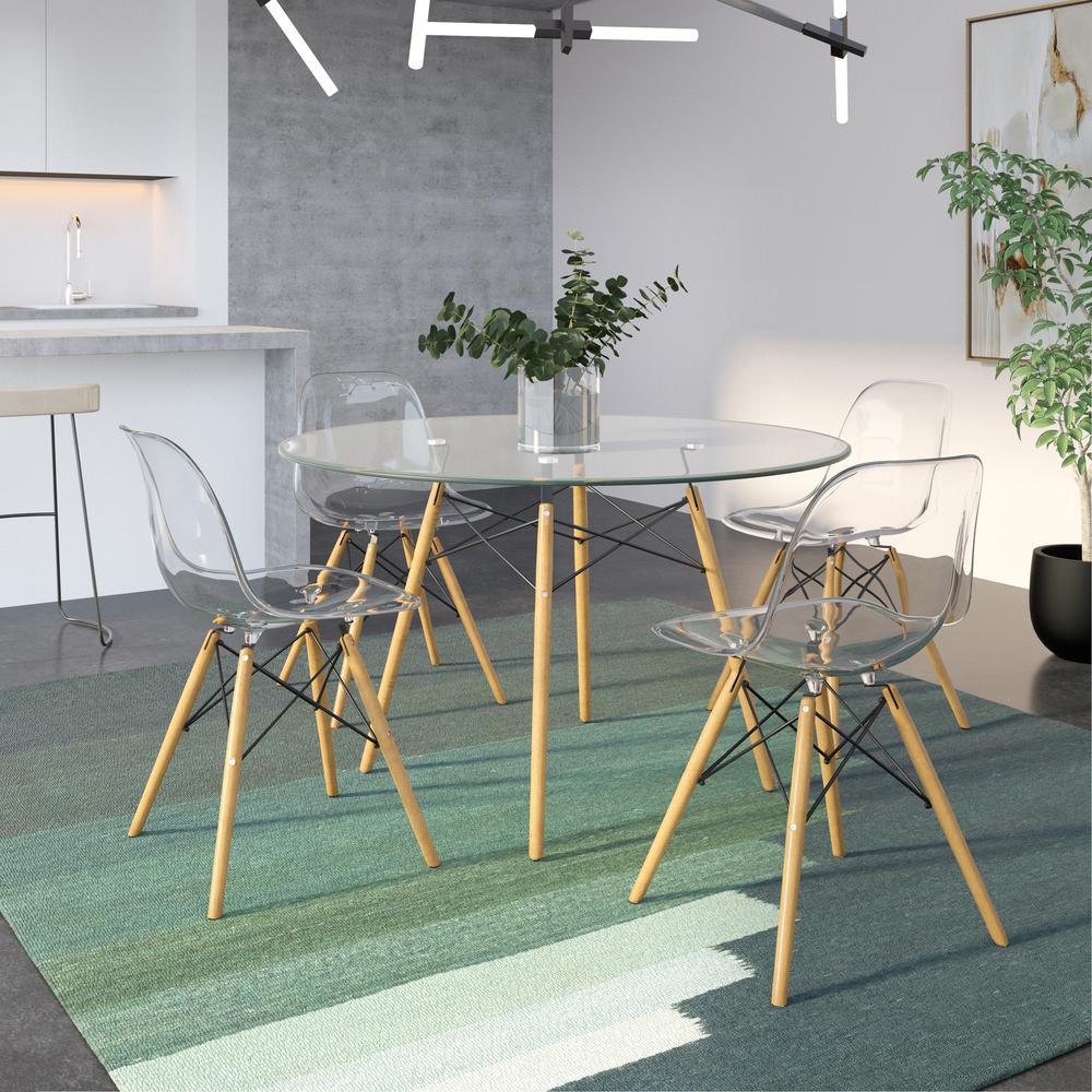 Dover Round Glass Top Dining Table W/ Natural Wood Eiffel Base