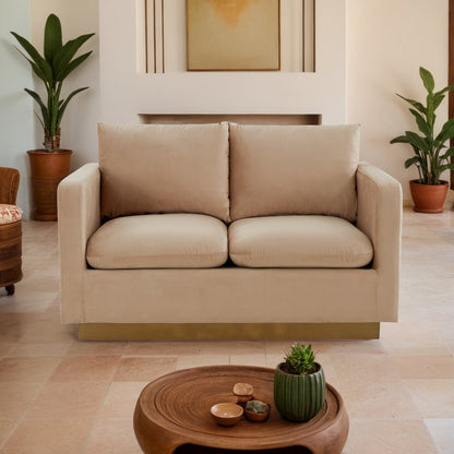 Nervo Modern Mid-Century Upholstered Velvet Loveseat with Gold Frame