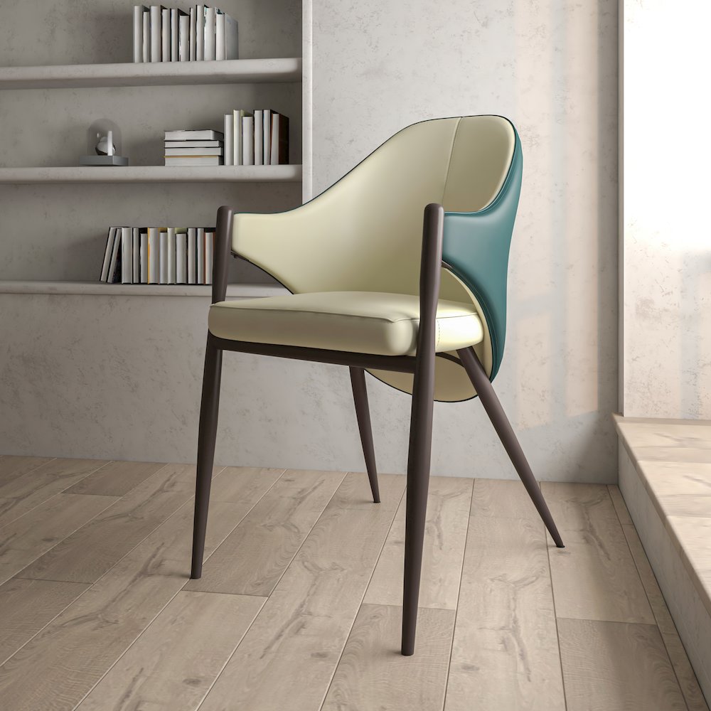 Sante Collection Modern Dining Chair Set of 2 in Cream/Green