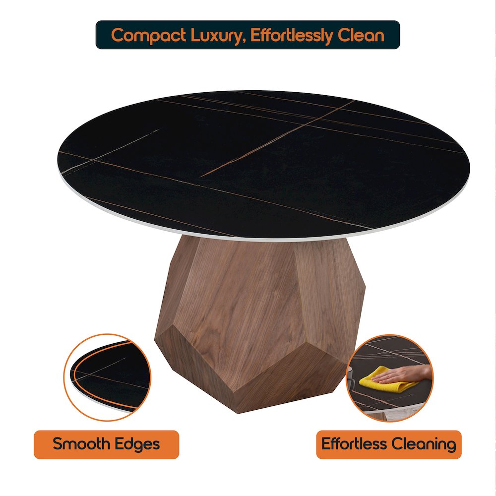 Nebo Modern Dining Table in Walnut Base with Black Sintered Stone  Top