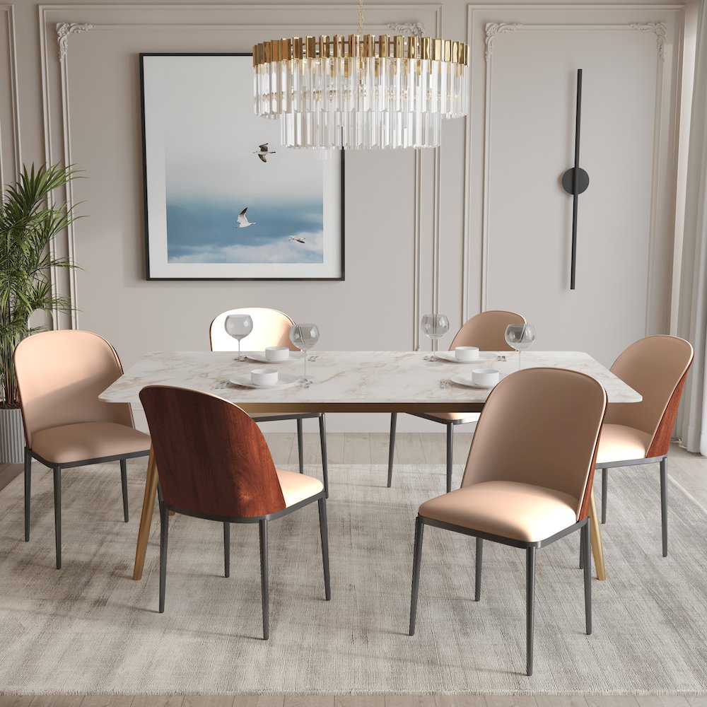Zayle 7-Piece Dining Set with 55" Rectangular Dining Side Chair in Walnut/Brown