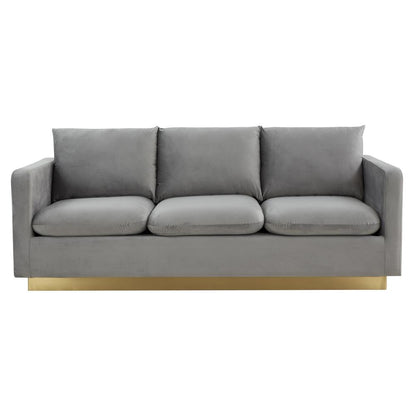 Nervo Modern Mid-Century Upholstered Velvet Sofa with Gold Frame