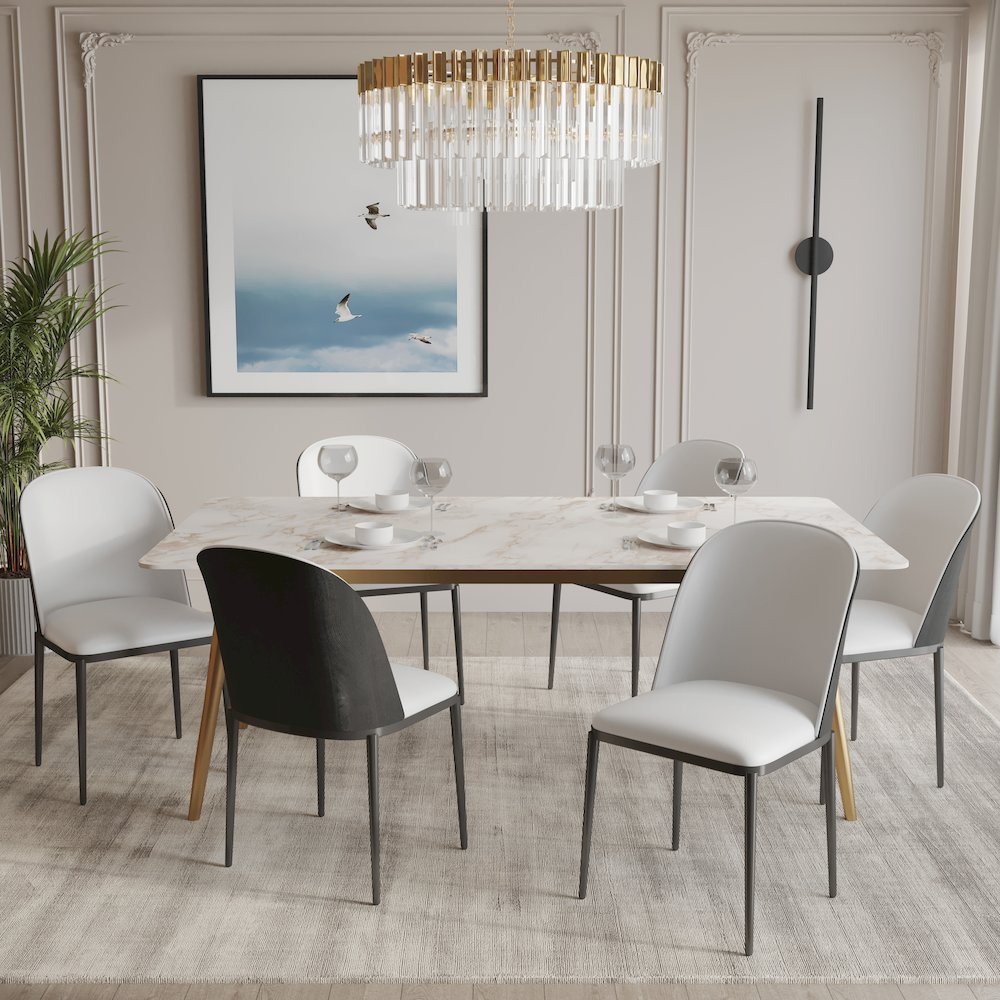 Zayle 7-Piece Dining Set with 55" Rectangular Dining Table in Black/White