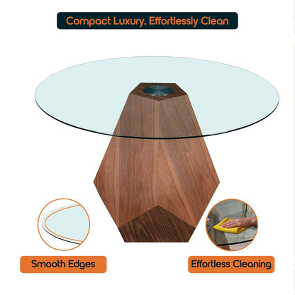 Nebo Modern Dining Table in Walnut Base with Clear Glass Top