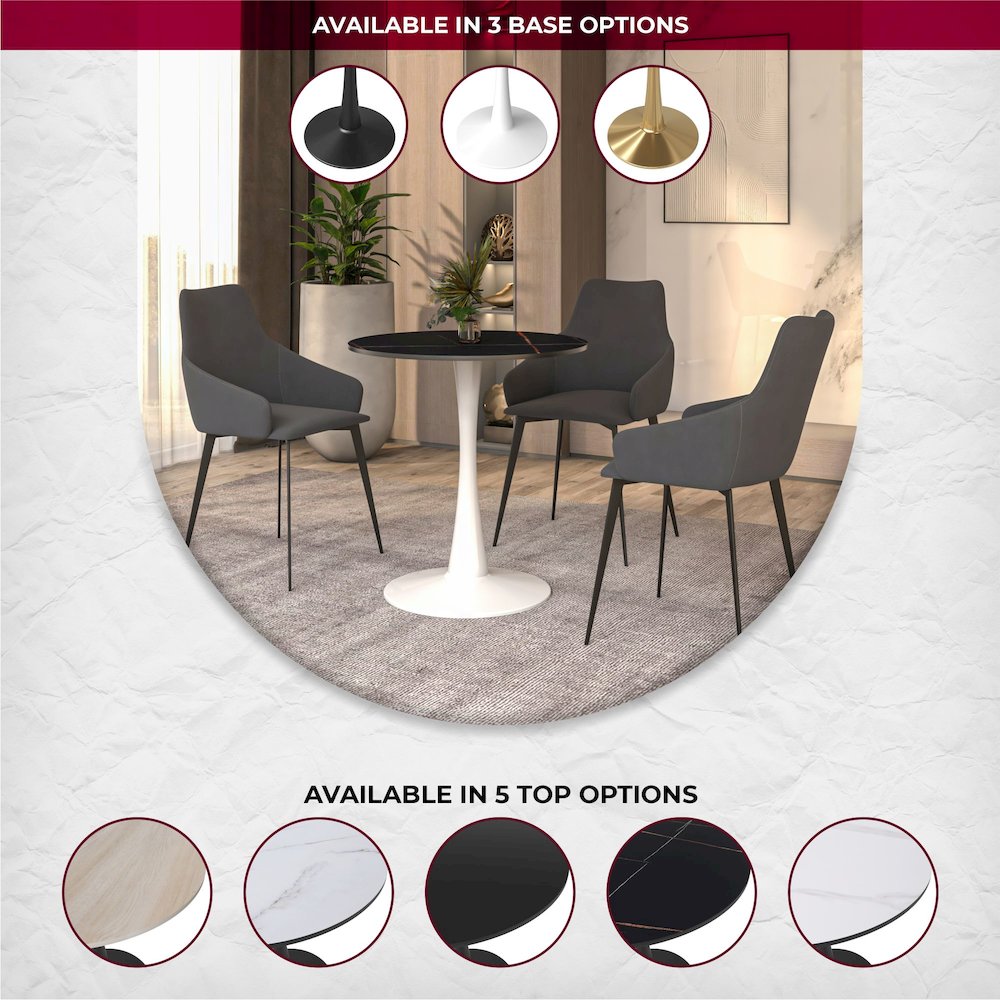 Bristol 24 round dining table White base with Black Sintered stone Top