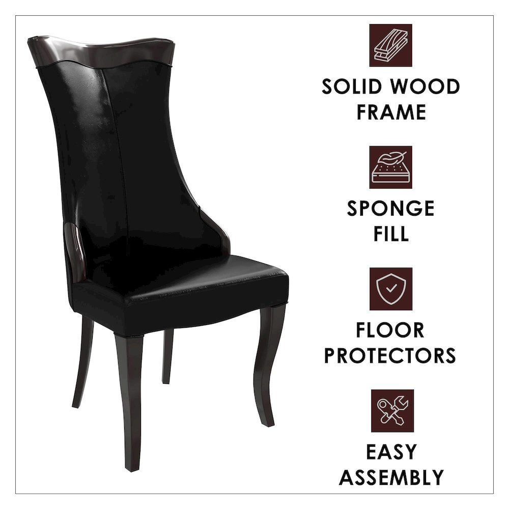 Novara Collection Modern Wooden Dining Chair in Black Set of 2