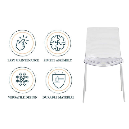 Astor Water Ripple Design Dining Chair in White Base Clear Seat Set of 2