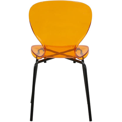 Modern Oyster Transparent Side Chair in Black Base Set of 2