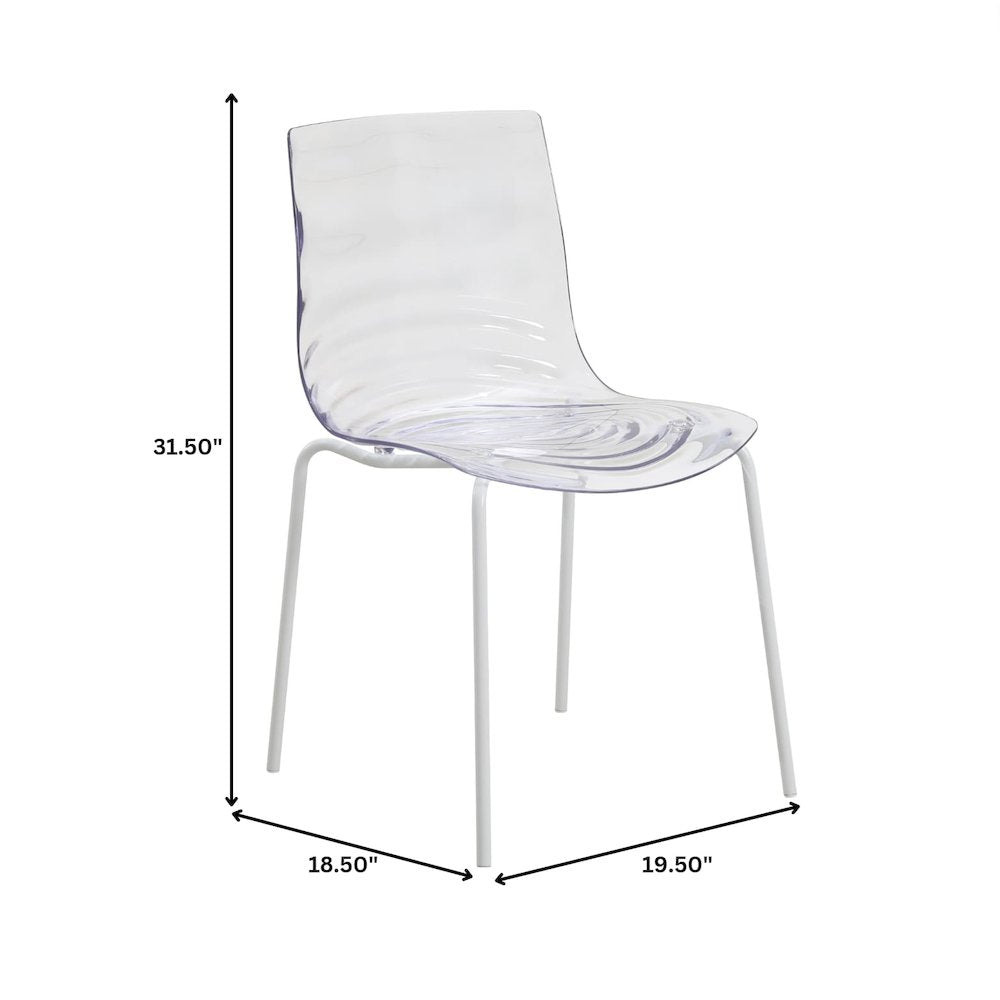 Astor Water Ripple Design Dining Chair in White Base Clear Seat Set of 2