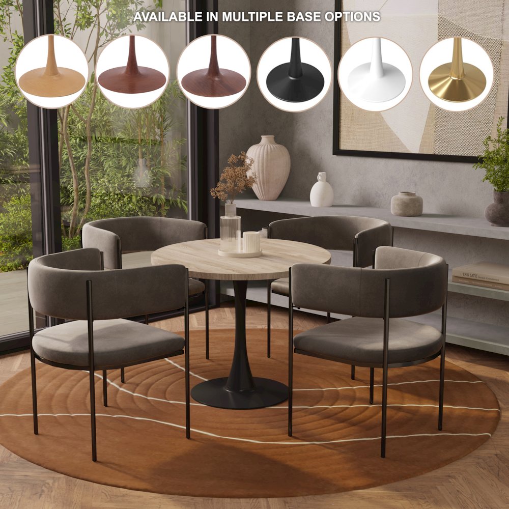 Bristol 27" Round Dining Table Black Base with Sintered Stone Natural Wood Top