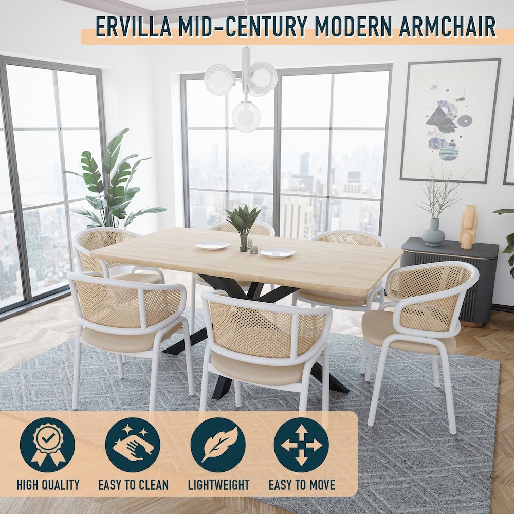 Ervilla - Dining Chair - White frame in Taupe Leather Set of 2