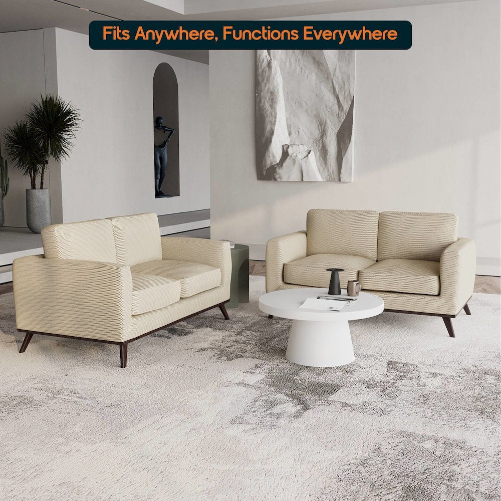 Chester Modern Faux Leather Loveseat in Beige Mesh