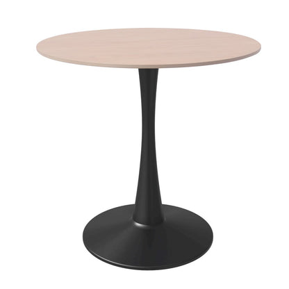 Bristol 27" Round Dining Table Black Base with Sintered Stone Natural Wood Top