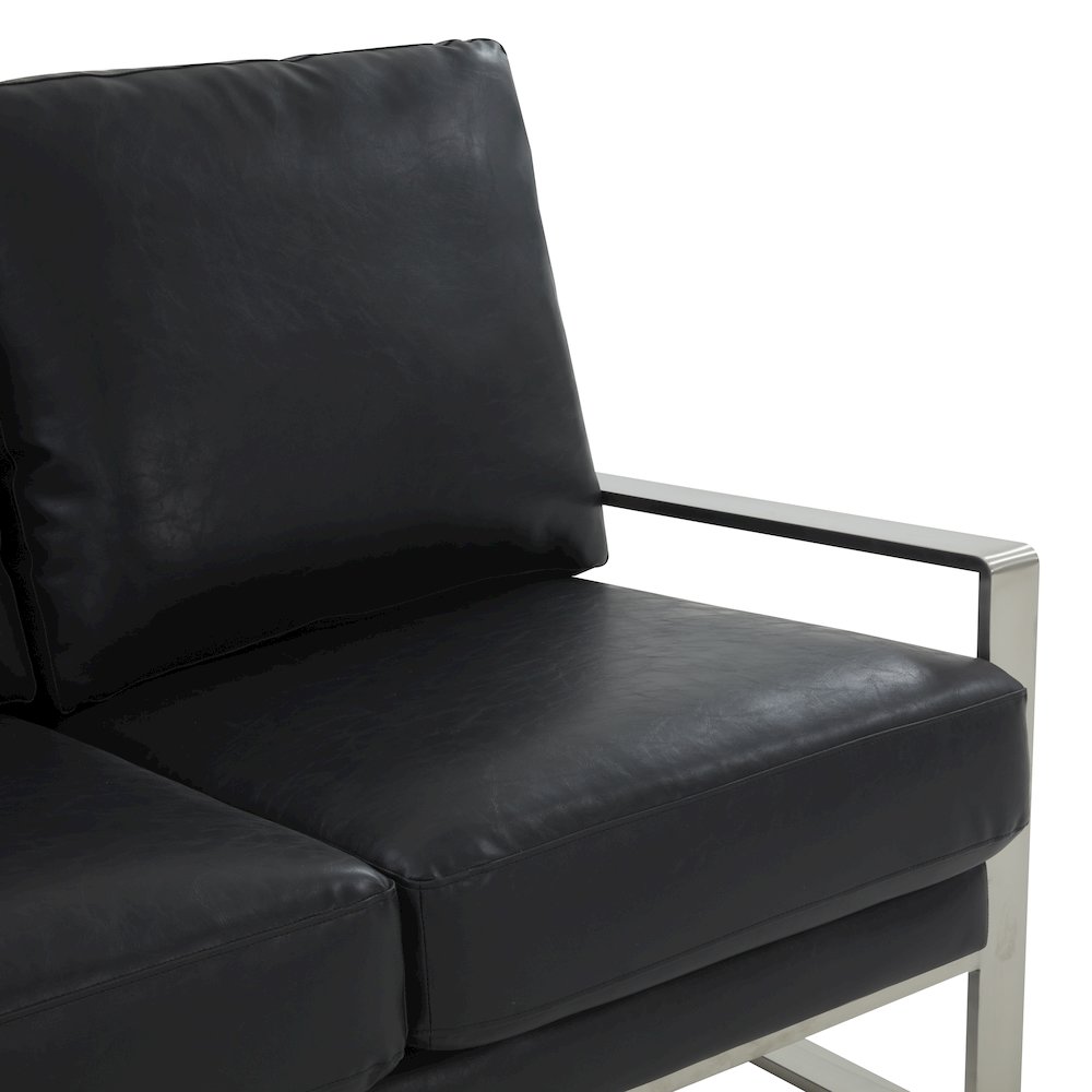 Jefferson Contemporary Modern Faux Leather Loveseat With Silver Frame
