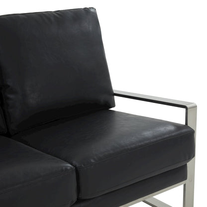 Jefferson Contemporary Modern Faux Leather Loveseat With Silver Frame