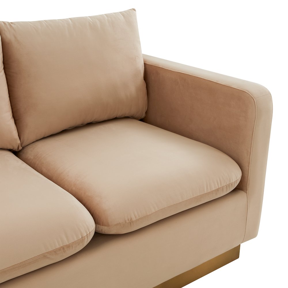 Nervo Modern Mid-Century Upholstered Velvet Loveseat with Gold Frame