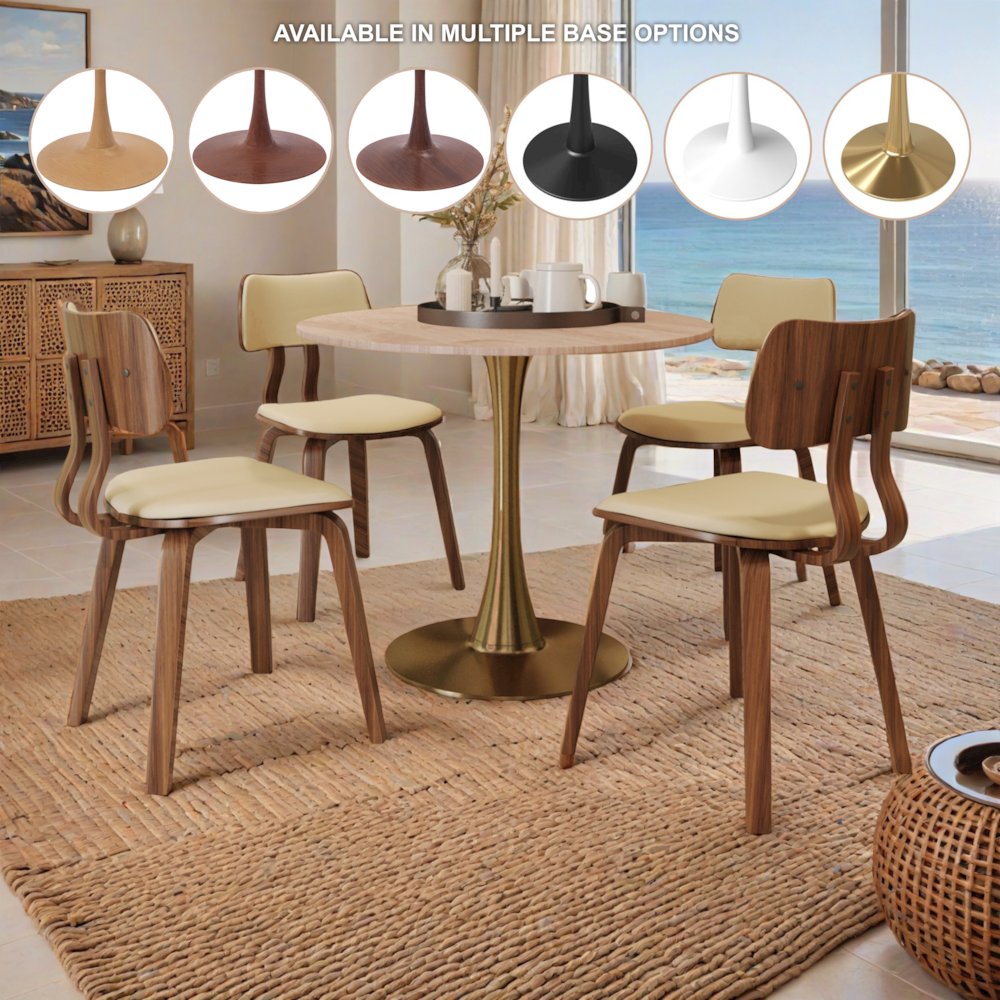 Bristol 27" Round Dining Table Gold Base with Sintered Stone Natural Wood Top