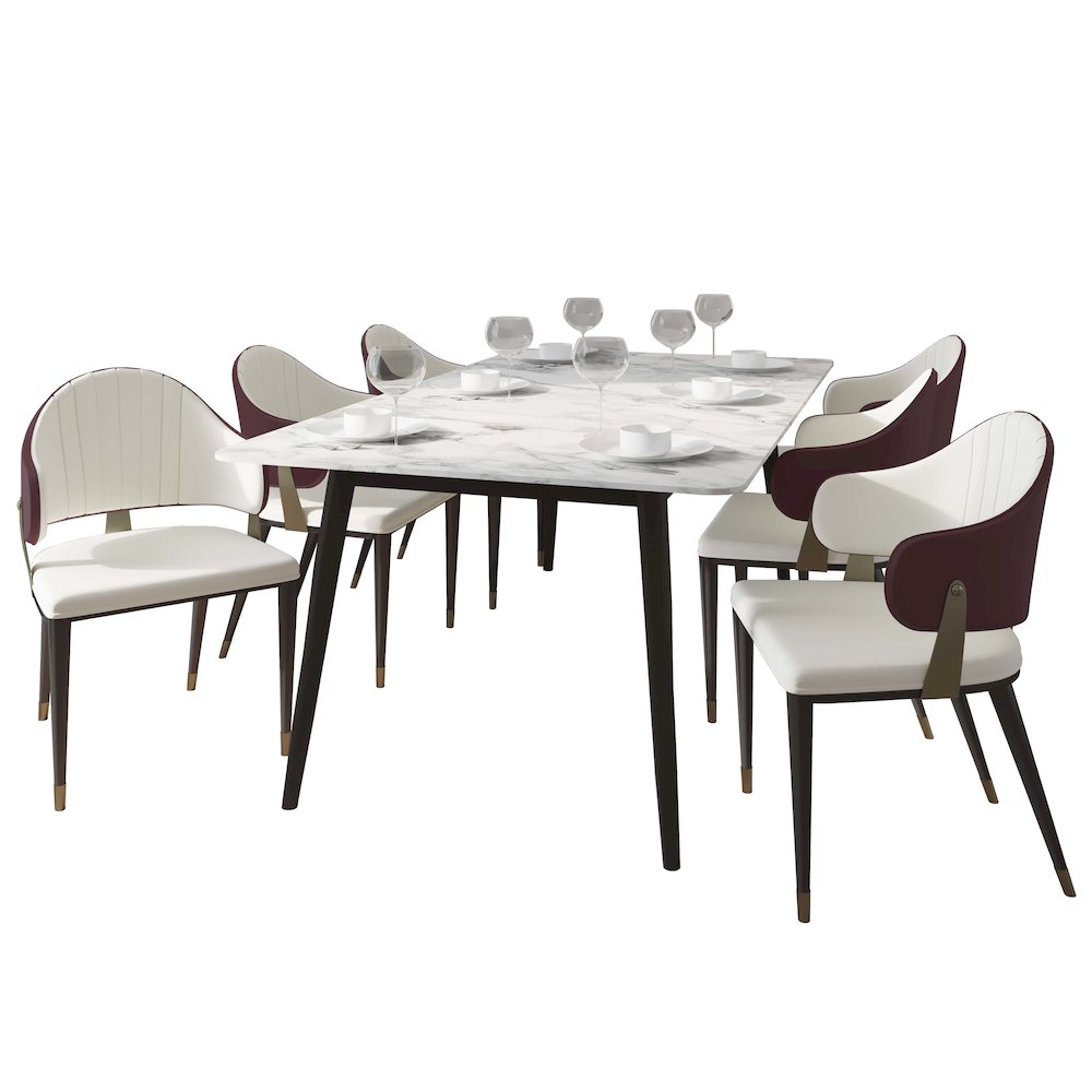 Zayle 7-Piece Dining Set with 55" Rectangular Dining Table in Red