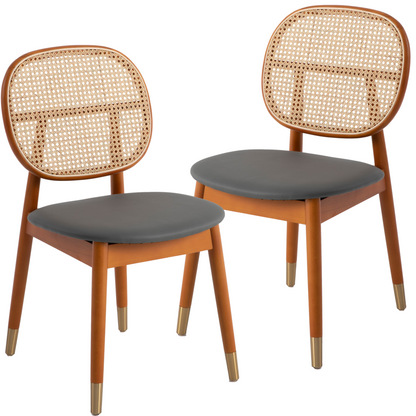 Holbeck Wicker Dining Chair with Upholstered Leather Seat and Beech Wood Legs