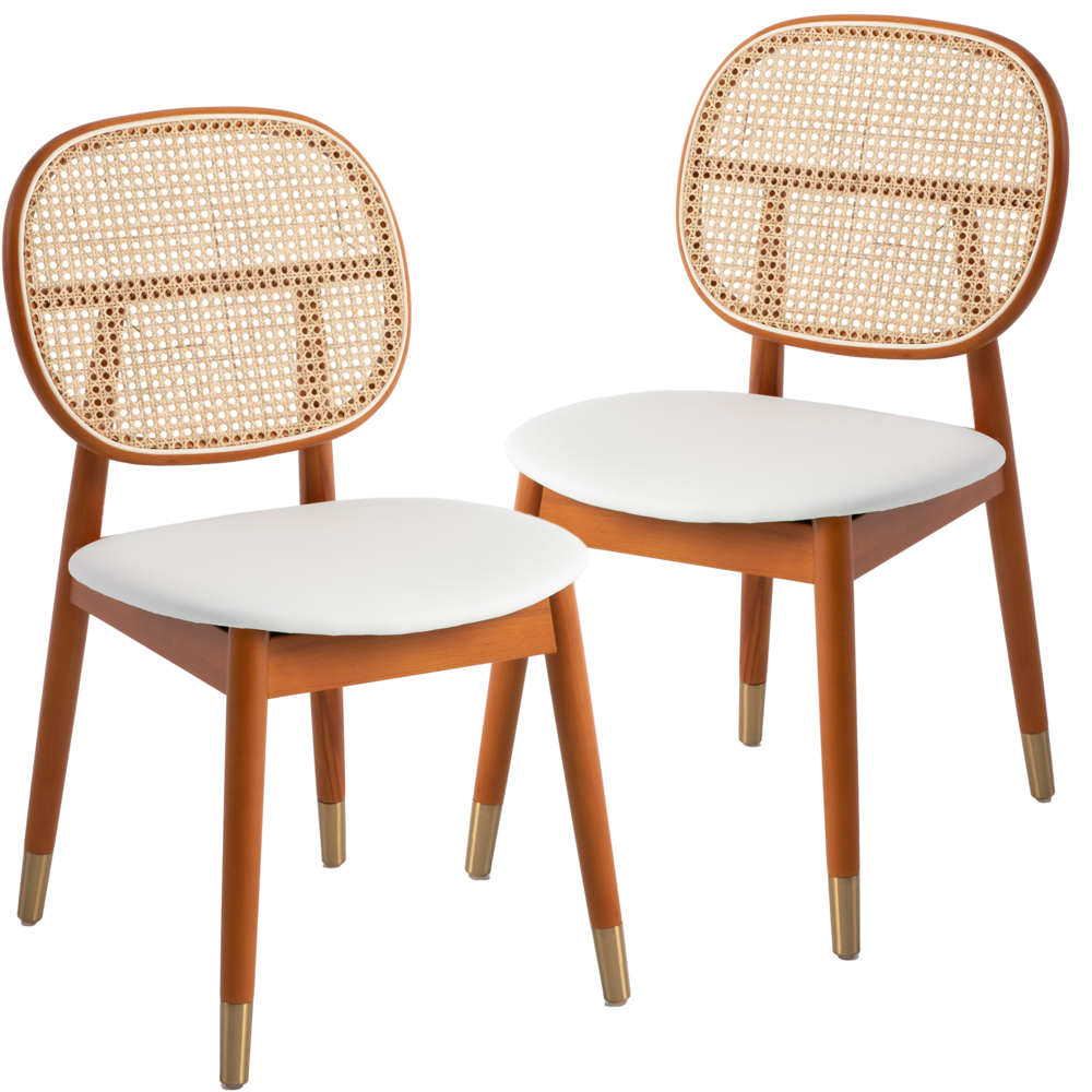 Holbeck Wicker Dining Chair with Upholstered Leather Seat and Beech Wood Legs