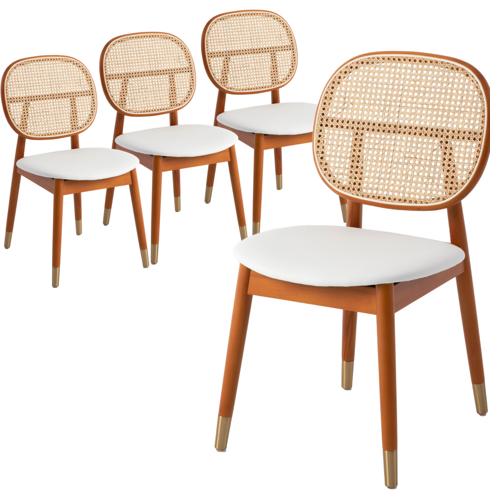Holbeck Wicker Dining Chair with Upholstered Leather Seat and Beech Wood Legs