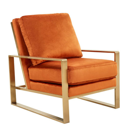Jefferson Velvet Design Accent Armchair With Gold Brass Finish Frame