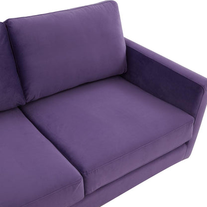 LeisureMod Lincoln Modern Mid-Century Upholstered Velvet Sofa with Gold Frame - Purple