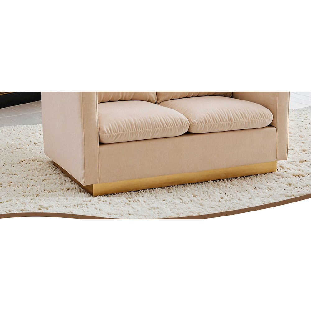 Nervo Modern Mid-Century Upholstered Velvet Loveseat with Gold Frame