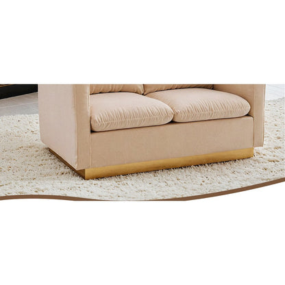 Nervo Modern Mid-Century Upholstered Velvet Loveseat with Gold Frame