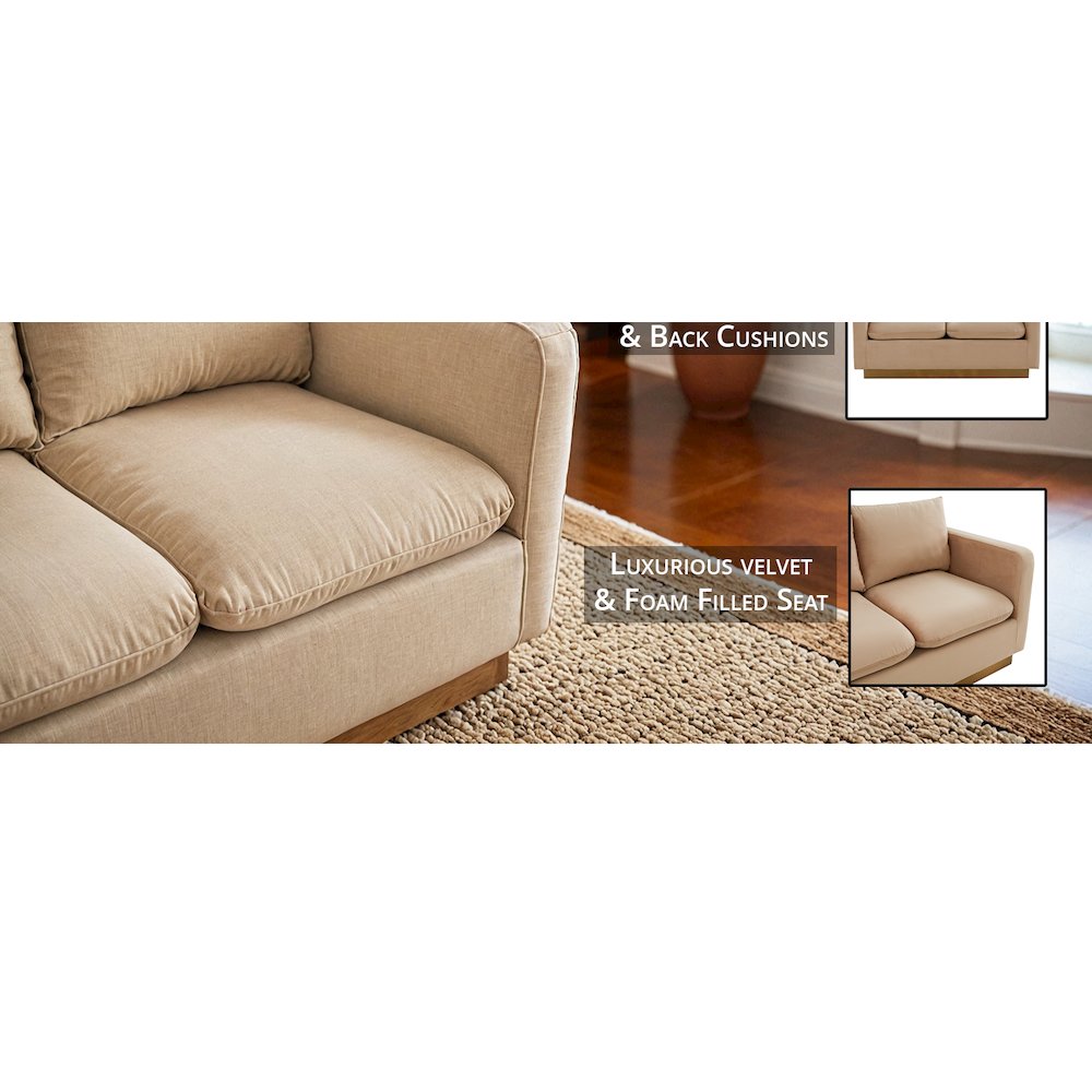 Nervo Modern Mid-Century Upholstered Velvet Loveseat with Gold Frame