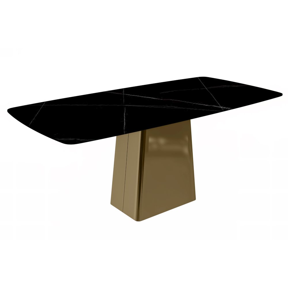 Quinix Series Dining Table, Gold Base With 55" Black/Gold Sintered Stone Top