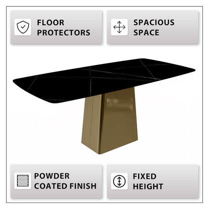 Quinix Series Dining Table, Gold Base With 55" Black/Gold Sintered Stone Top