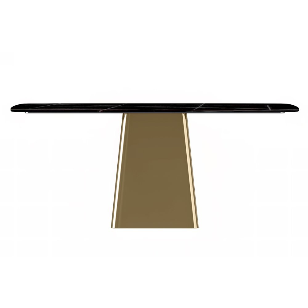 Quinix Series Dining Table, Gold Base With 55" Black/Gold Sintered Stone Top