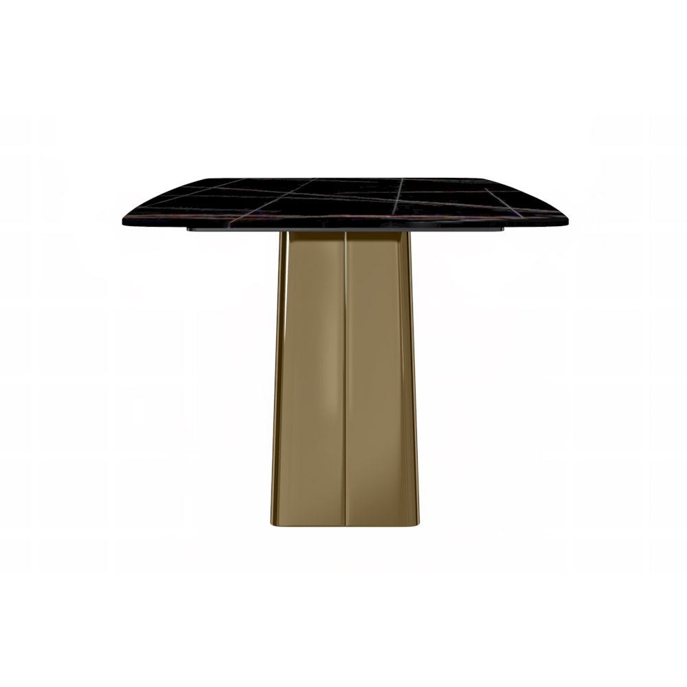 Quinix Series Dining Table, Gold Base With 55" Black/Gold Sintered Stone Top